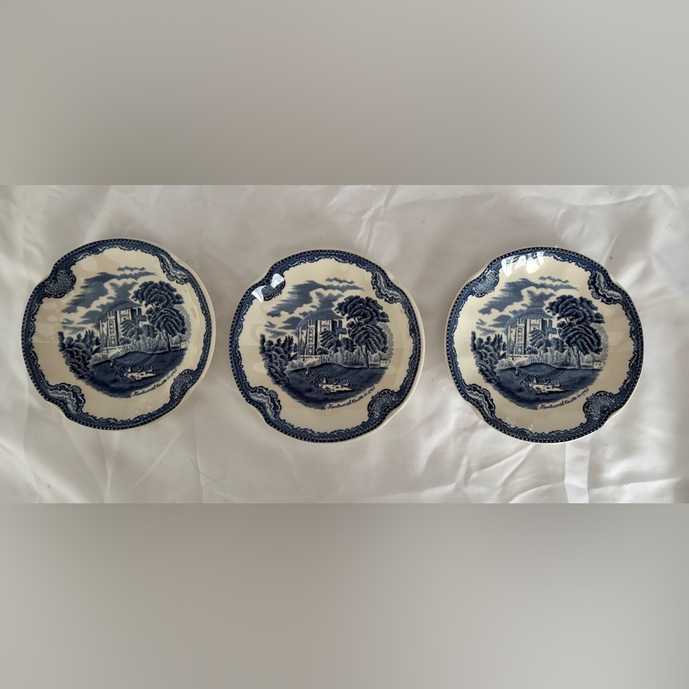 Johnson Brothers Blue White Castle Saucers Set of 3 England